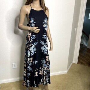Free People Midi Dress Medium Black Floral Resort Wear Beachy Keen Island Girl